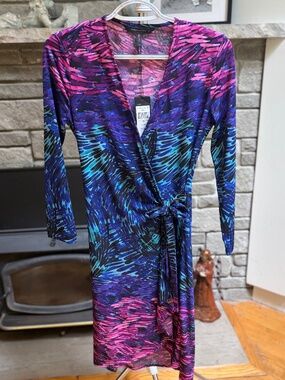 BCBGMaxAzria Wrap Dress “Adele” XS NWT Purple Blue Pink Abstract Print